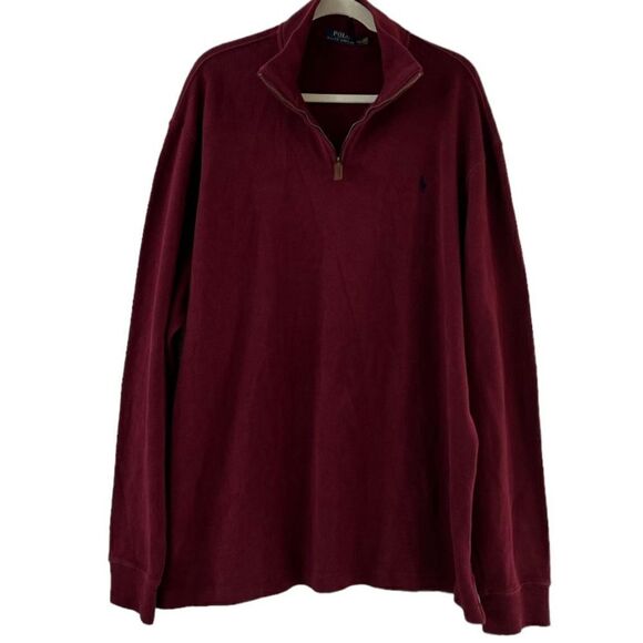Polo Ralph Lauren Burgundy Quarter-Zip Pullover Sweater Sweatshirt Size XXL - Picture 1 of 11
